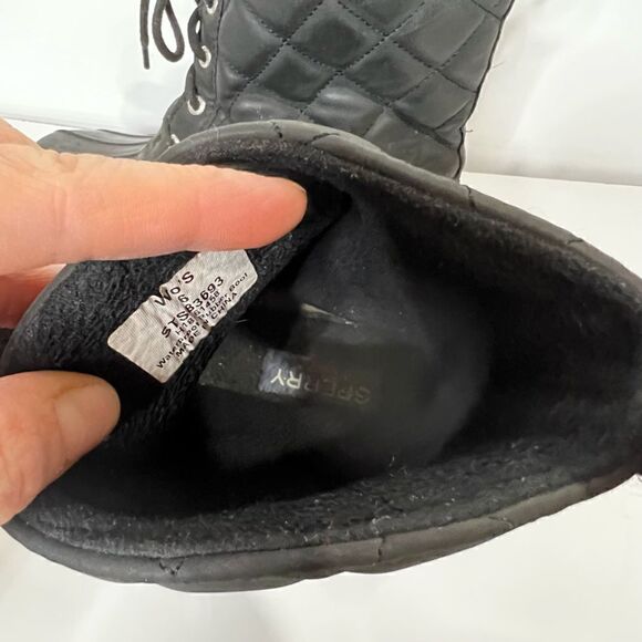 Sperry Black Quilted Rubber Boots Lace Up Waterproof - Picture 4 of 10
